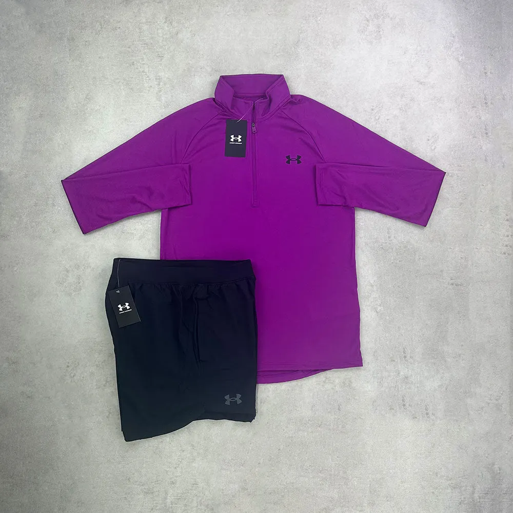 Under Armour Half Zip/ Shorts Set Purple/ Black