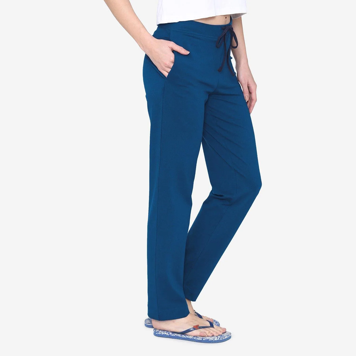 Vami Plain Cotton Rich Relax Lower For  Women - Blue