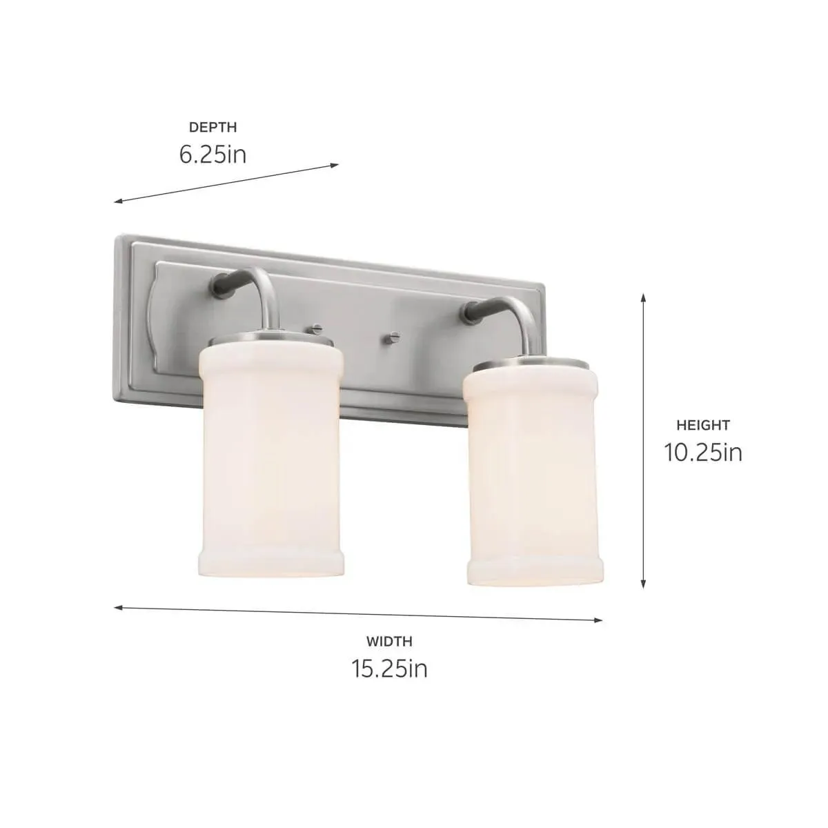 Vetivene 15 In 2-Lights Bathroom Vanity Light With Opal Glass, Silver Finish