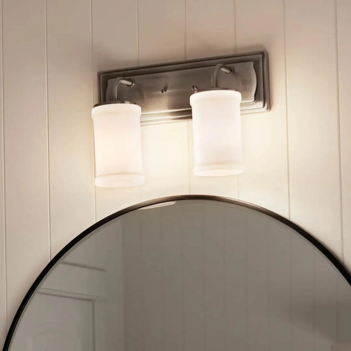 Vetivene 15 In 2-Lights Bathroom Vanity Light With Opal Glass, Silver Finish